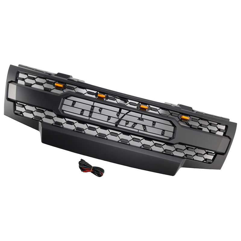 Black Front Bumper Grill Grille Fit Nissan Frontier 2009-2019 W/Led Lights