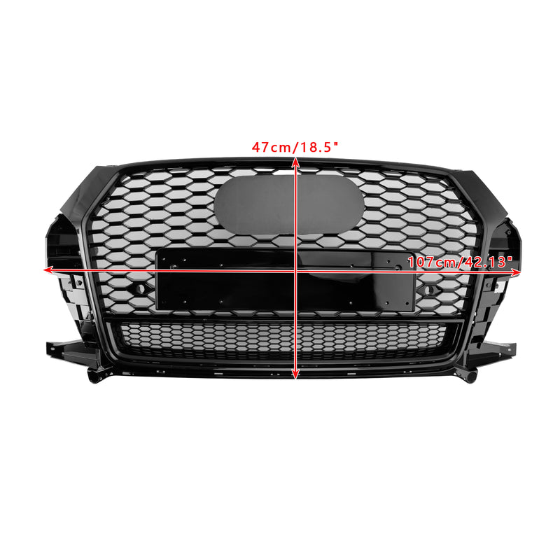 RSQ3 Style Front Honeycomb Grill Grille Fit Audi Q3 2016-2018 Gloss Black