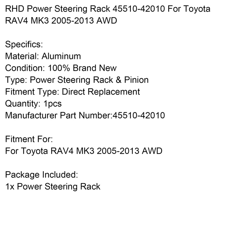 RHD Power Steering Rack 45510-42010 For Toyota RAV4 MK3 2005-2013 AWD