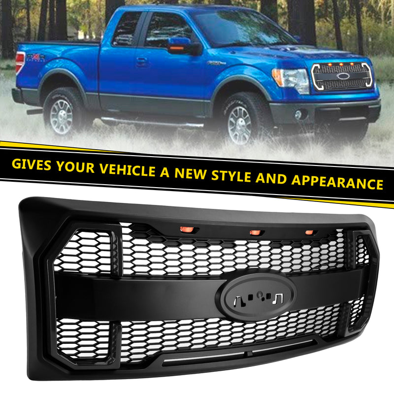 Matte Black Raptor Style Front Bumper Grille Grill Fit Ford F150 2009-2014 W/LED