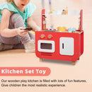 Red Play Kitchen Set Toy With Washing Machine And Oven Gift For Kid Age 3+