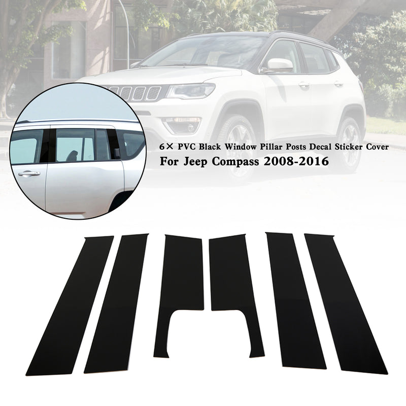 Jeep Compass 2008-2016 6× PVC Black Window Pillar Posts Decal Sticker Cover
