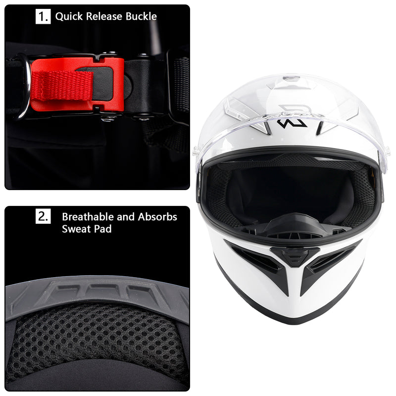 DOT Motorcycle Helmet Adult Street Full Face White