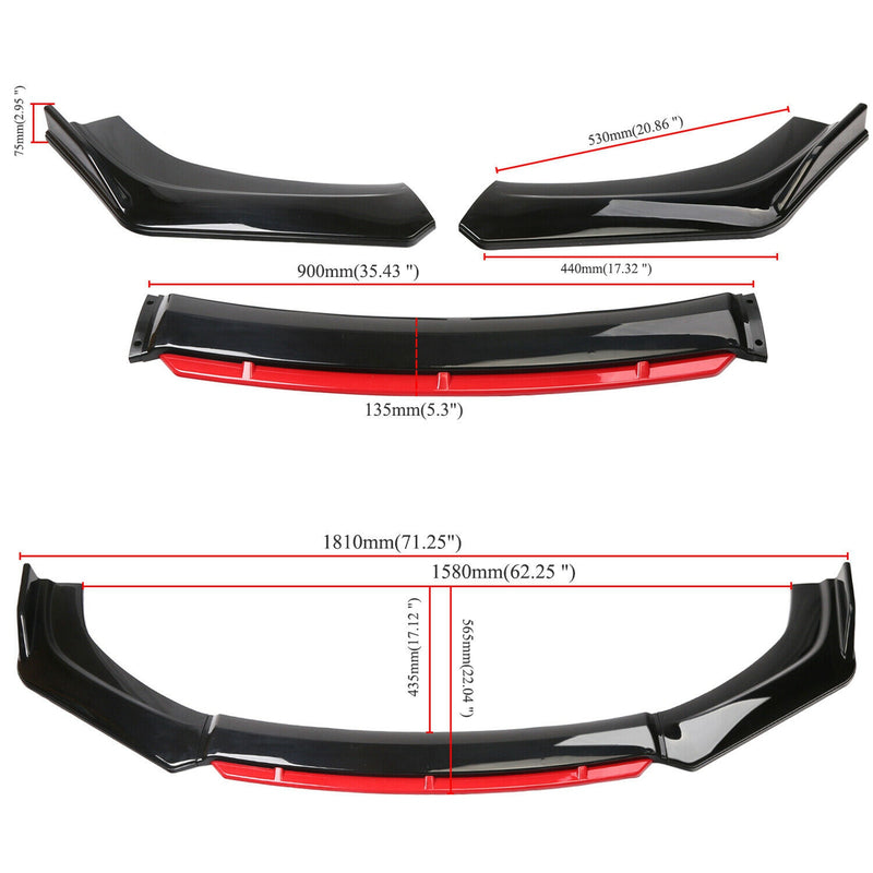 4PCS Universal Car Front Bumper Lip Body Kit Splitter Spoiler Diffuser Protector