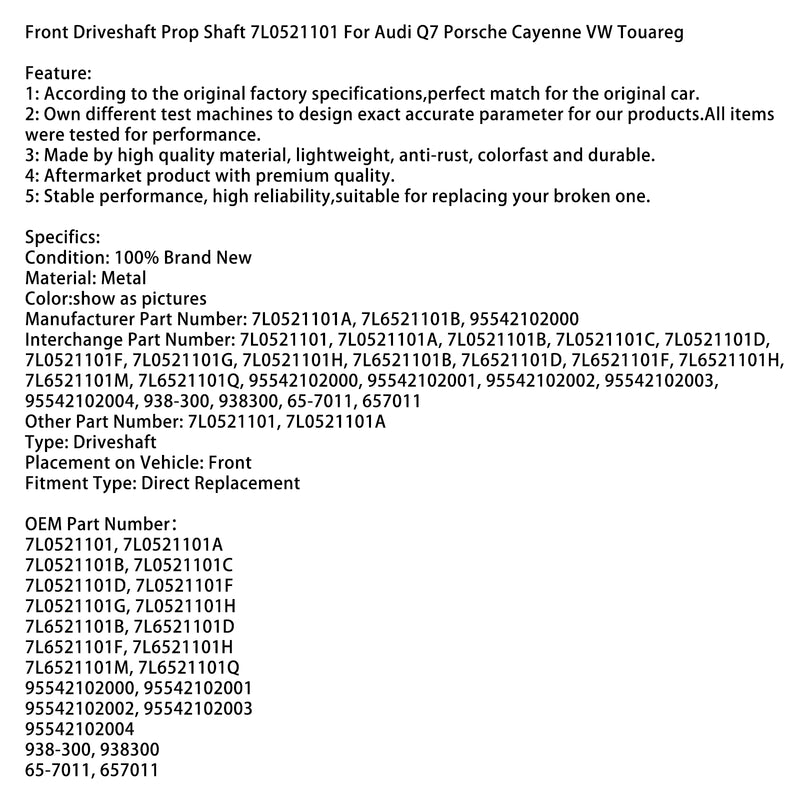 Front Driveshaft Prop Shaft 7L0521101 For Audi Q7 Porsche Cayenne VW Touareg