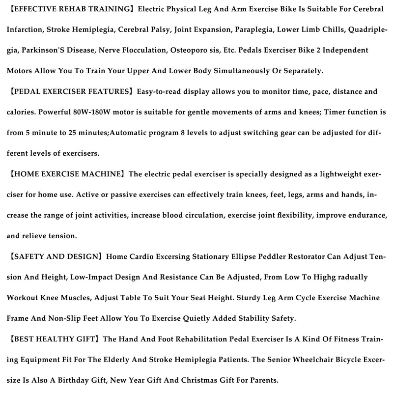 Electric Rehabilitation Pedal Trainer Upper and Lower Limb Active and Passive arm and Leg Trainer Physical Therapy Auxiliary Rehabilitation Equipment for Seniors