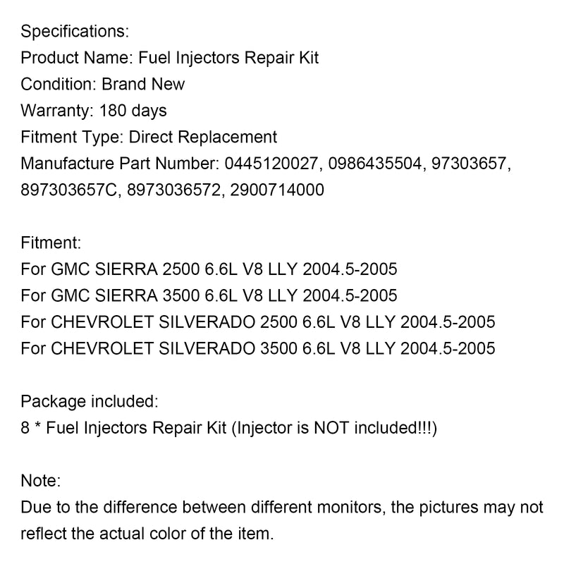 8PCS Fuel Injector Repair Kit Fit Chevy Fit GMC Duramax 6.6L 2004-2005 Diesel
