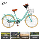 24 inch Women City Bicycle Beach Cruiser Bike with Basket & Rack Green