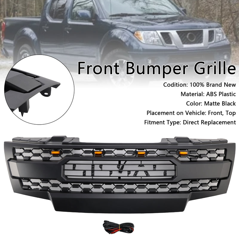 Black Front Bumper Grill Grille Fit Nissan Frontier 2009-2019 W/Led Lights