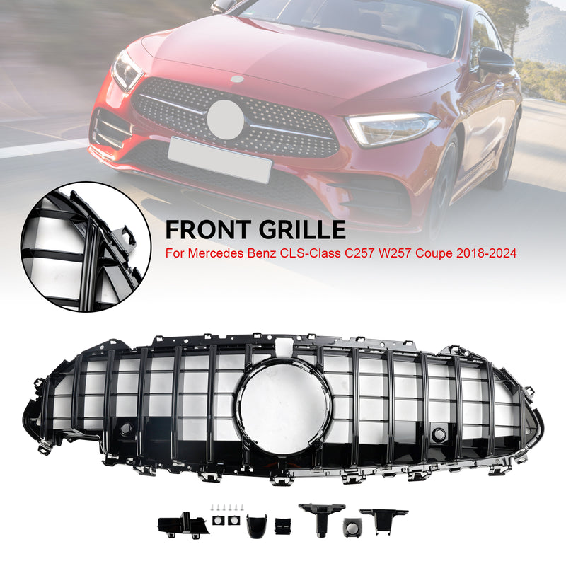 Black Front Bumper Grill Grille Fit Mercedes CLS C257 W257 Coupe 2018-2024