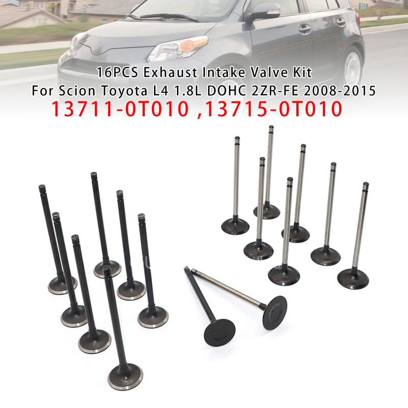 16PCS Exhaust Intake Valve Kit For Scion Toyota L4 1.8L DOHC 2ZR-FE 2008-2015