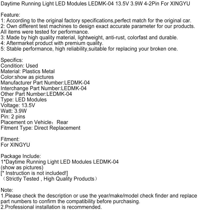 Daytime Running Light LED Modules LEDMK-04 13.5V 3.9W 4-2Pin For XINGYU