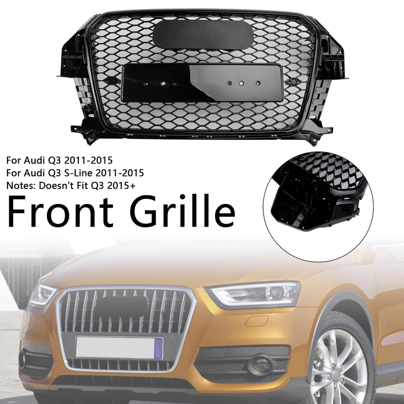 RSQ3 Style Gloss Black Front Honeycomb Mesh Grille Fit Audi Q3 2011-2015