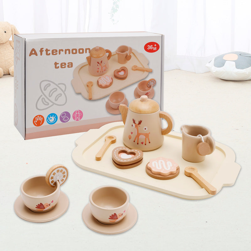 13Pcs Western Kitchen Wooden Tea Sets Play Kitchen Dishes/Tea Set For Kid