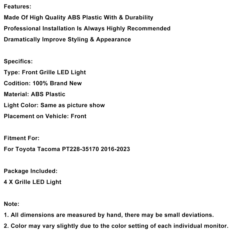 Yellow Lens Amber Light Front Grille LED Light Kit Fit Toyota Tacoma 2016-2023