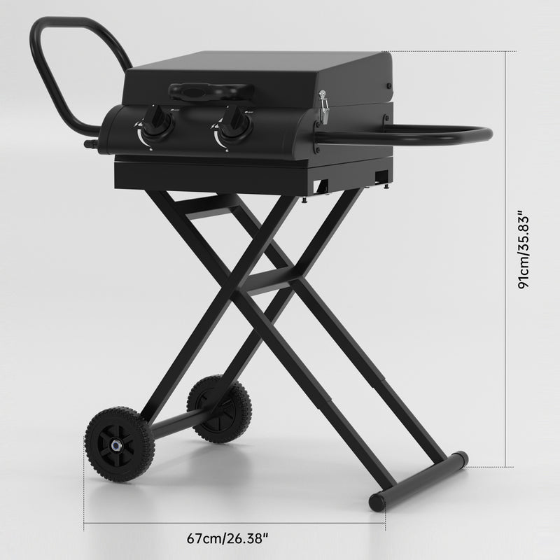 Portable Leg Propane Grill Folding Gas Grill Griddle w/Hood & Side Shelf