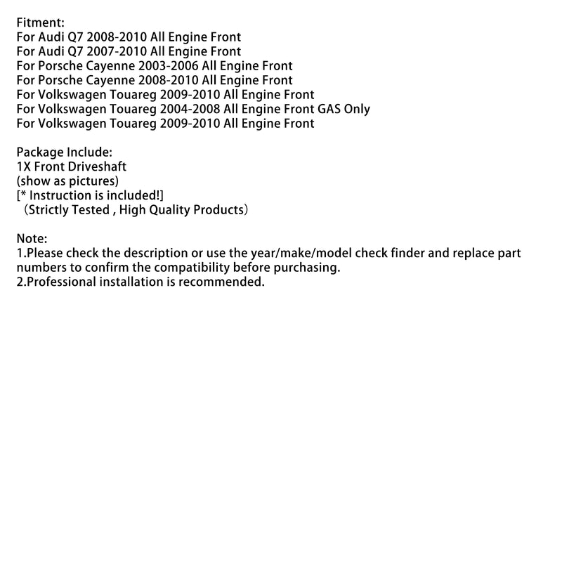 Front Driveshaft Prop Shaft 7L0521101 For Audi Q7 Porsche Cayenne VW Touareg
