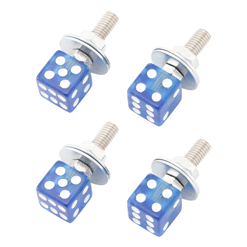 M6 Plastic Custom Head Dice License Plate Frame Screws Bolts Hardware Blue X4