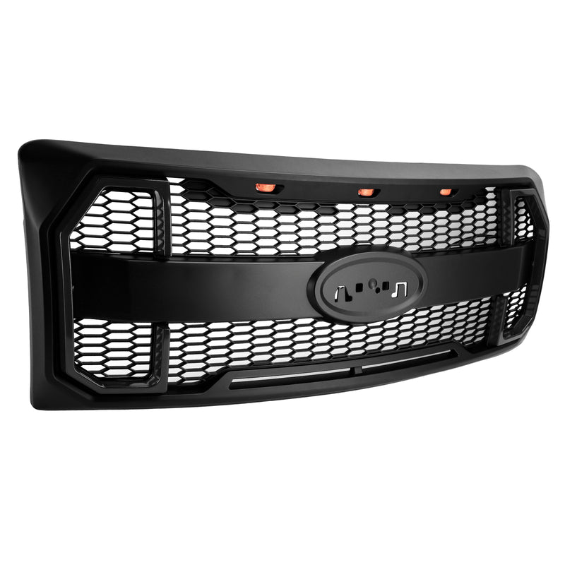 Matte Black Raptor Style Front Bumper Grille Grill Fit Ford F150 2009-2014 W/LED