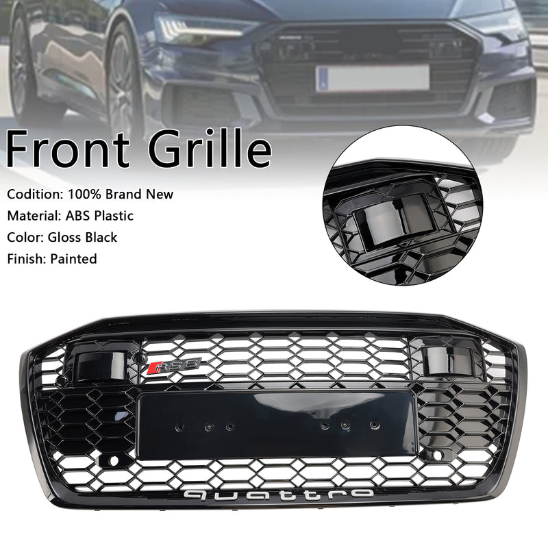 RS6 Style Honeycomb Mesh Front Grill Grille Fit Audi A6 S6 2019-2023 W/ACC