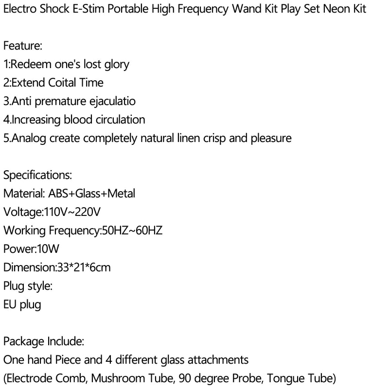 High Frequency Electro Shock  Wand Neon Kit E-Stim