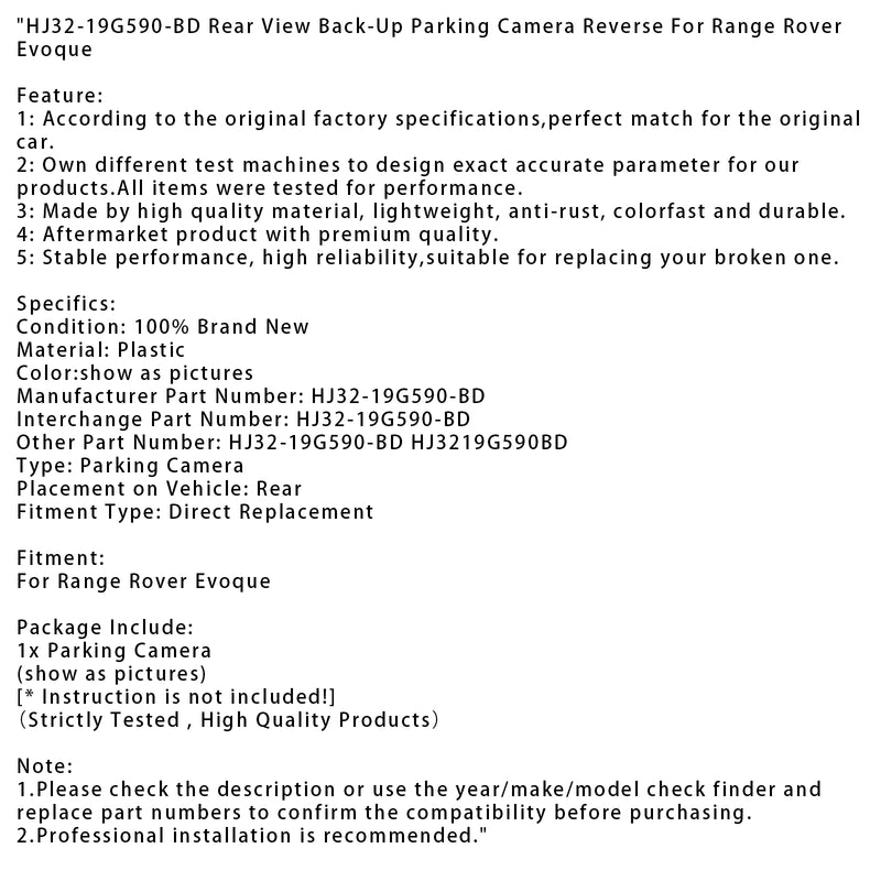 HJ32-19G590-BD Rear View Back-Up Parking Camera Reverse For Range Rover Evoque