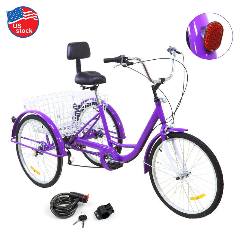 7-Speed 24" Adult 3-Wheel Tricycle Cruise Bike Bicycle With Basket