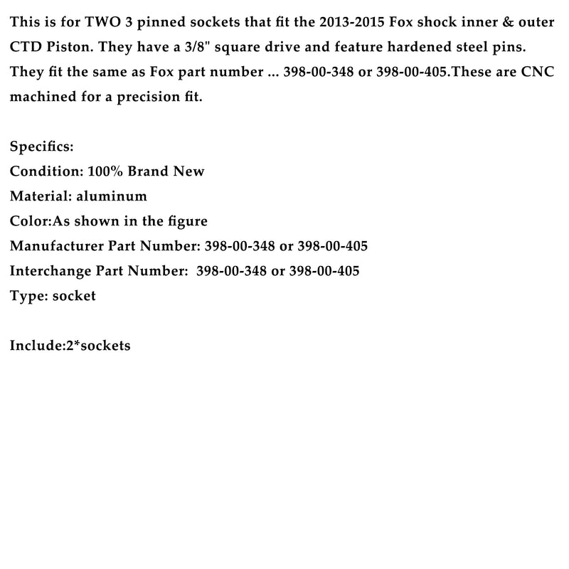 3 pin CTD piston set- Inner & Outer Sockets 398-00-348 & 398-00-504 For Fox