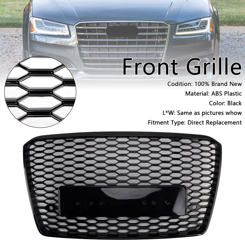RS8 Style Front Bumper Grille Honeycomb Grill Fit Audi A8 S8 2015-2017 Black