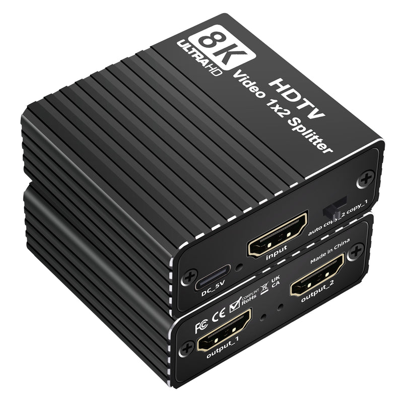 8K HDMI 1 to 2 Splitter HD2.1 8K60hz/4K120hz/1080P240hz w EDID 1 Input 2 Output