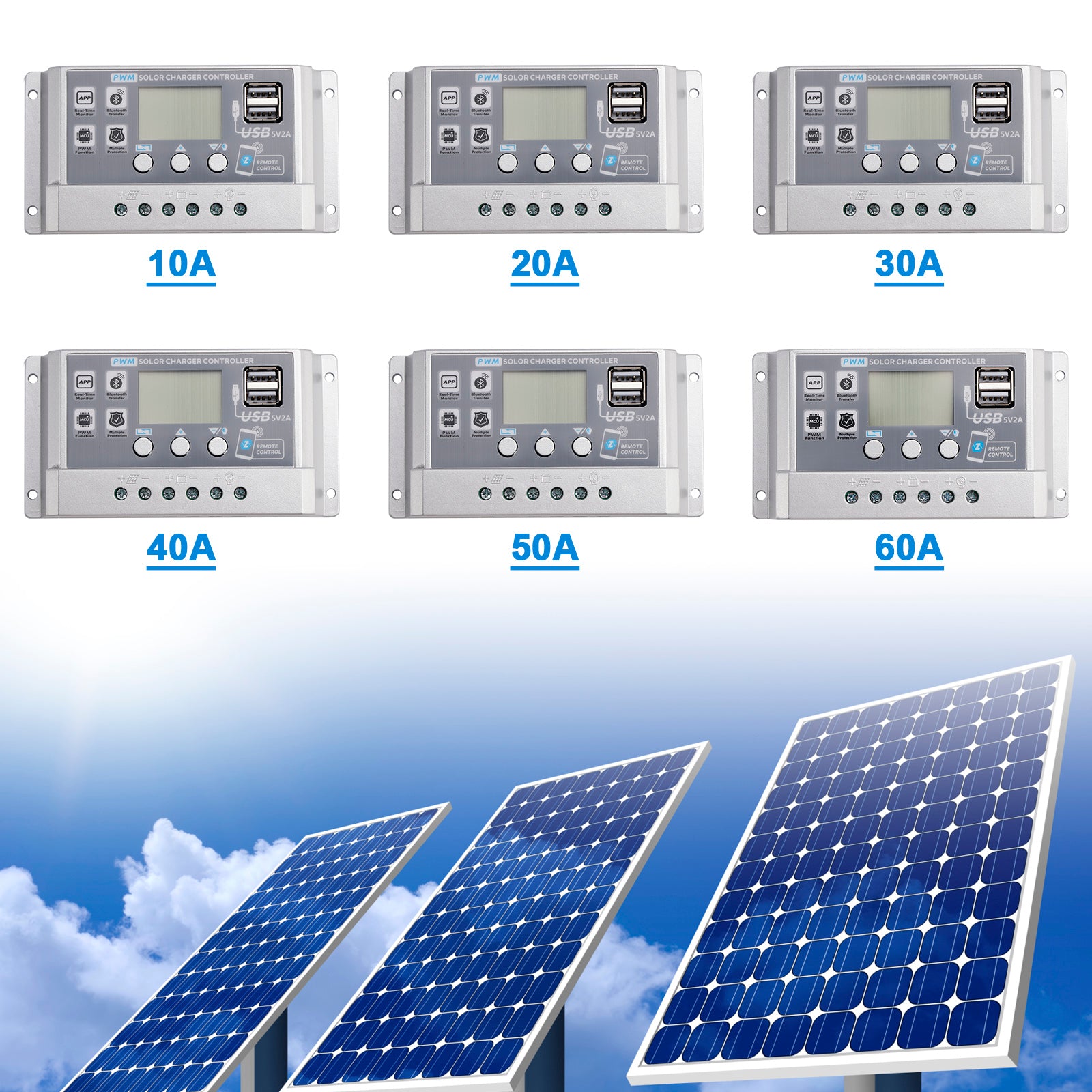 10A-60A PWM Solar Controller Display Current Solar Street Light Contro