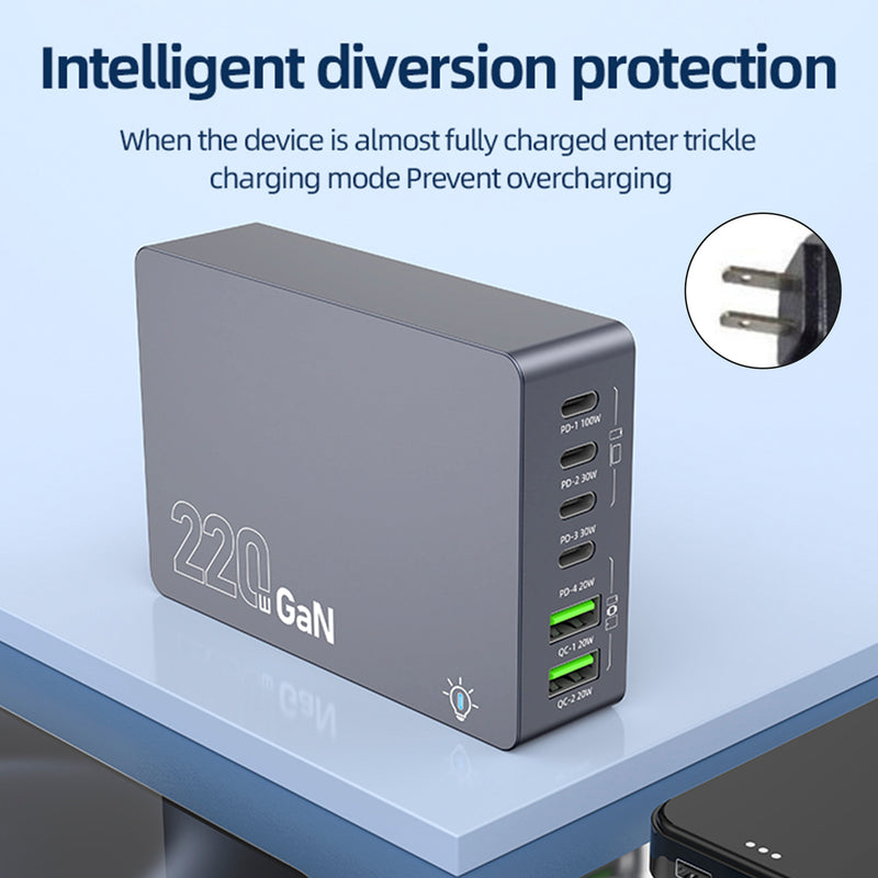 6-in-1 Wireless Charging Station Charger Clock LED Digital Display Alarm Clock