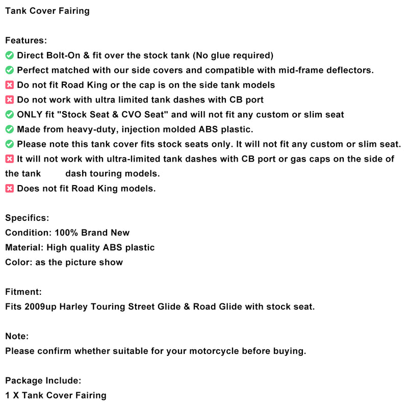 Stretched Tank Cover Fairing For Touring Street Glide & Road Glide 2009+