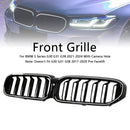 Double Slat Front Kidney Grille Fit BMW 5 Series G30 G38 2021-2024 Gloss Black