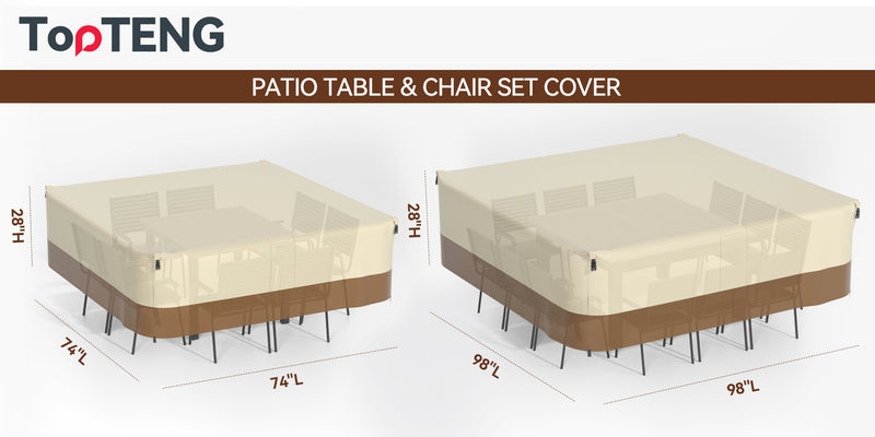420D Square Waterproof Patio Furniture Cover for Outdoor Table and Chairs