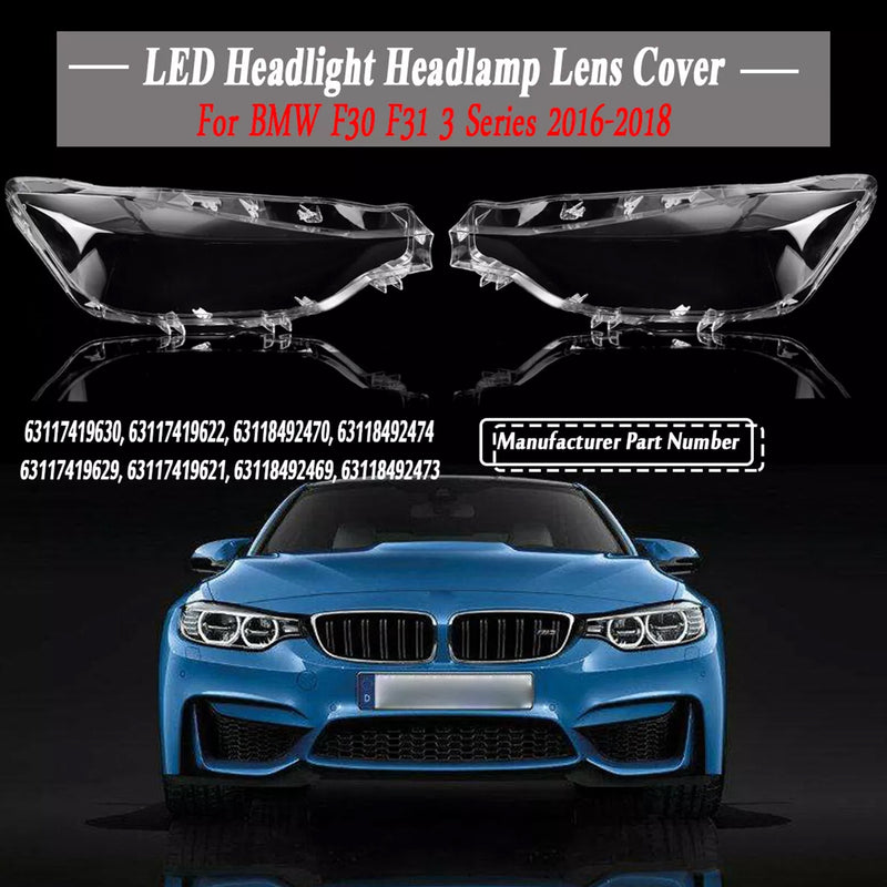 2PCS Xenon Headlight Headlamp Clear Lens Cover For BMW 3 Series F30 2016-2018