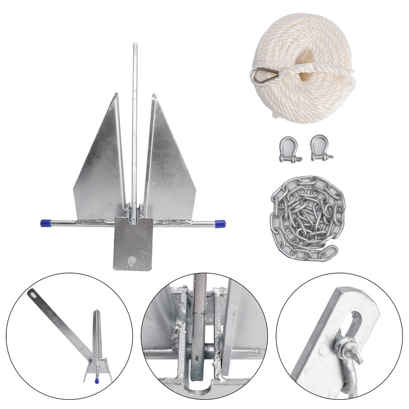 Kit Galvanized Boat Anchor 10Lbs Sliding Anchor & Chain & Rope Silver For Boat