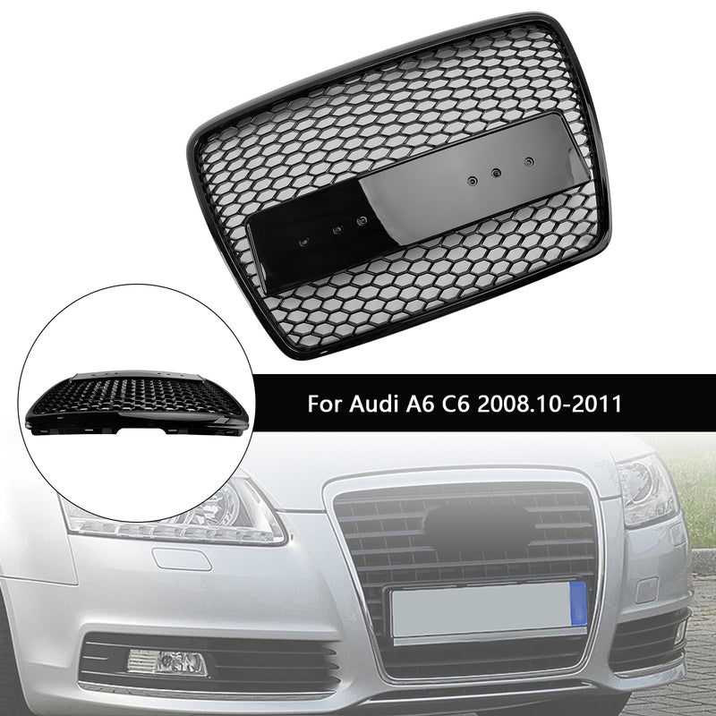 Black Front Honeycomb Bumper Grill Grille Fit Audi A6 C6 2008-2011 Facelift