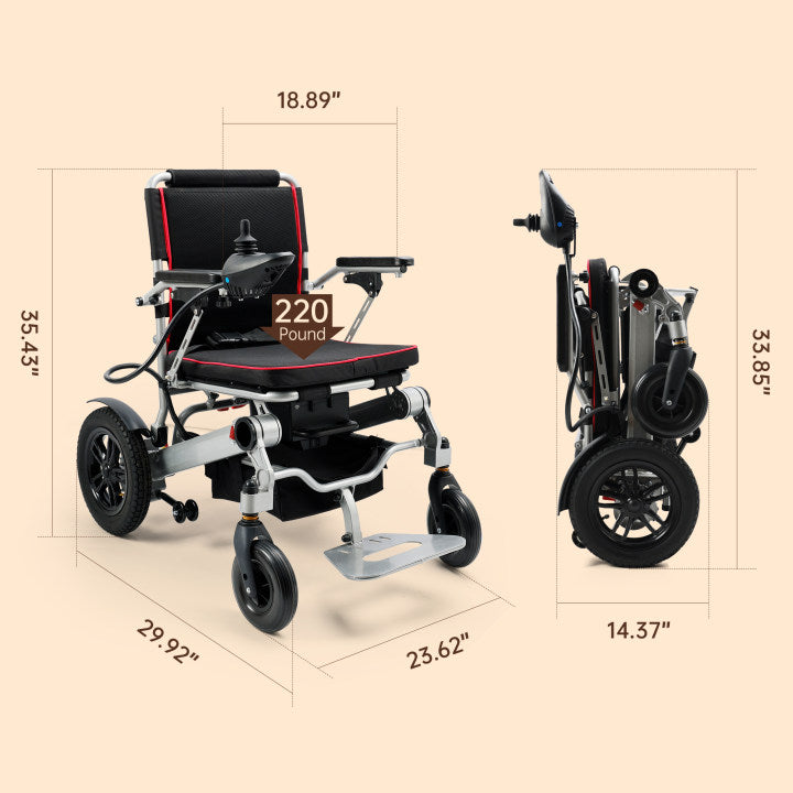 Seniors Compact Portable Airline Approved Electric Wheelchair for Adults Intelligent Power Wheelchairs Lightweight Foldable All Terrain Motorized Wheelchair