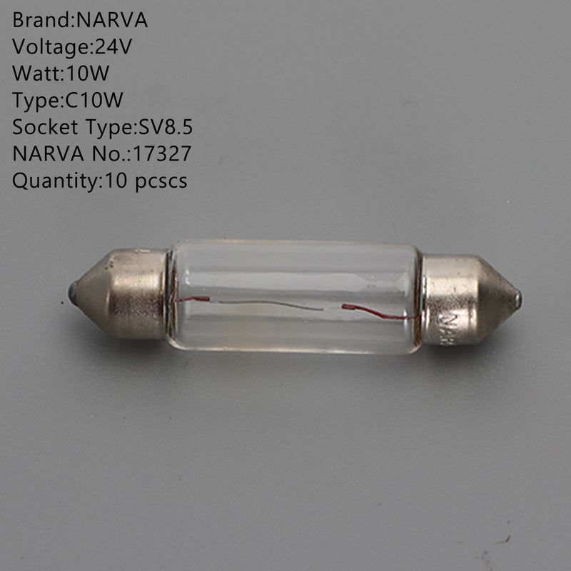 10x For NARVA 17327 Car Auxiliary Bulbs C10W 24V10W SV8.5 Generic