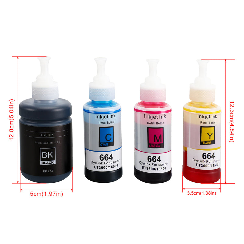 4 Pack Compatible Refill Ink Kits Fit for EPSON T774 T664 WF ET-3600 ET 4550 664 774