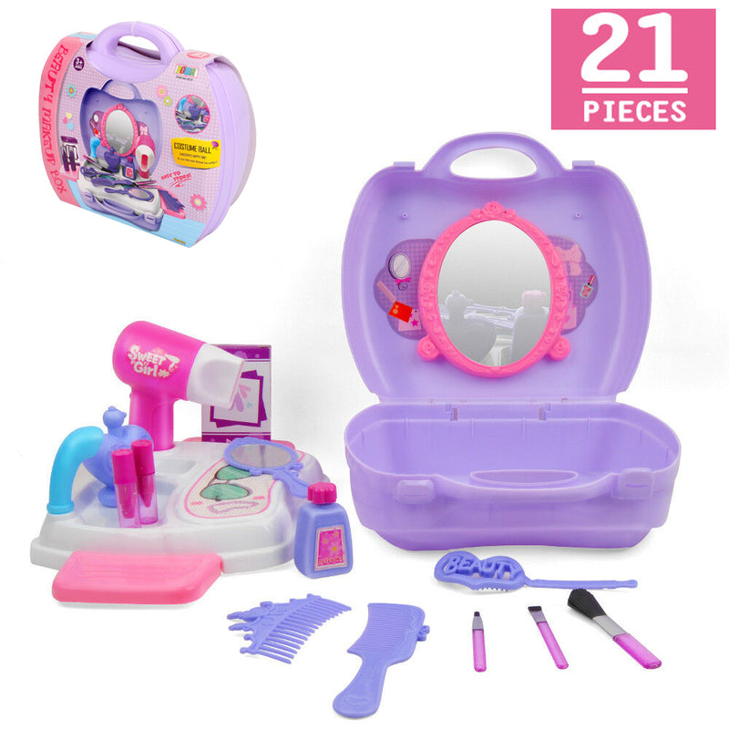 21Pcs Pretend Play Cosmetic Set Kit Beauty Toys Makeup Toy for Little Girls Kids