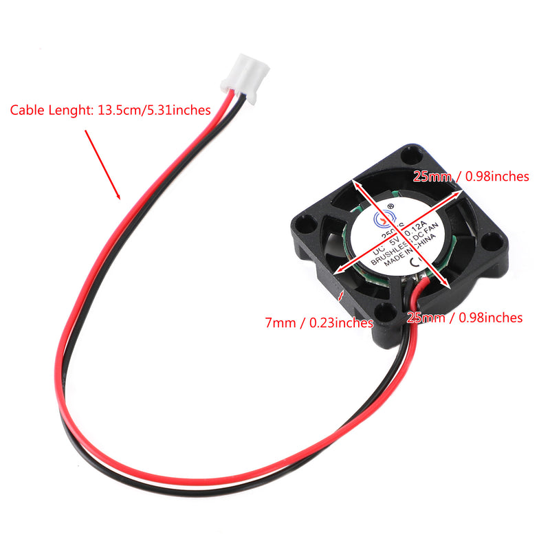 2 Pin Wire Brushless DC Cooling Blower Fan 5V 0.12A 2507S 25x25x7mm