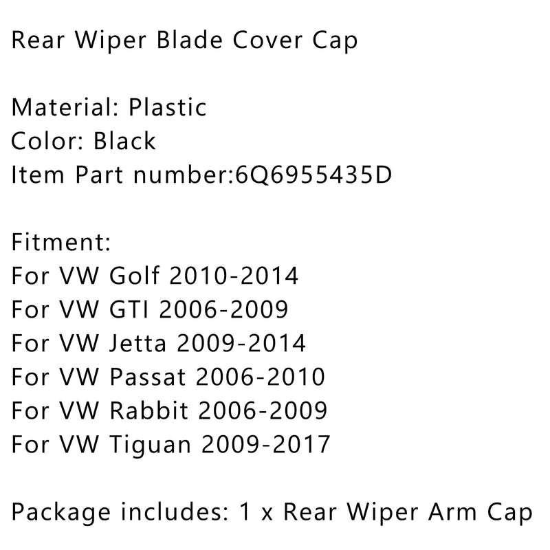 Black Rear Wiper Blade Cover Cap For VW MK5 Golf Polo Passat Caddy Tiguan Touran Generic