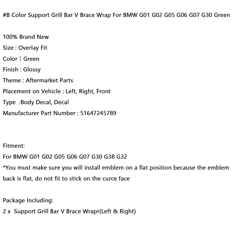 #B Color Support Grill Bar V Brace Wrap For BMW G01 G02 G05 G06 G07 G30 G38 Blue Generic