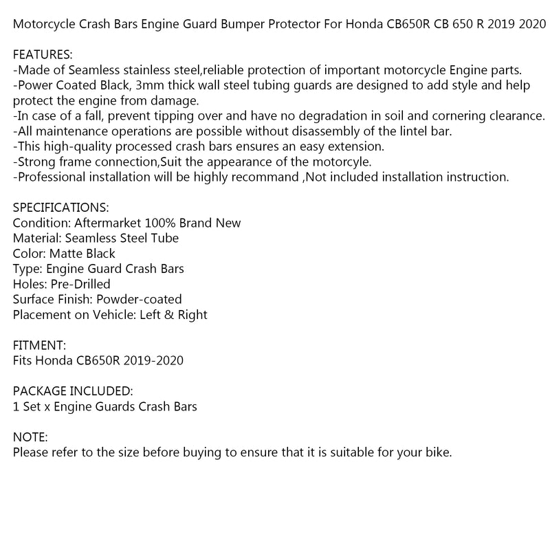 Motorcycle Crash Bars Engine Guard Bumper Protector Fit for Honda CB650R CB 650 R 2019 2020 2021 Generic