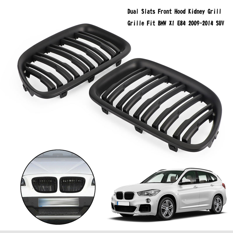 Matt Black Dual Slats Front Hood Kidney Grill Grille Fit BMW X1 E84 2009-14 SUV