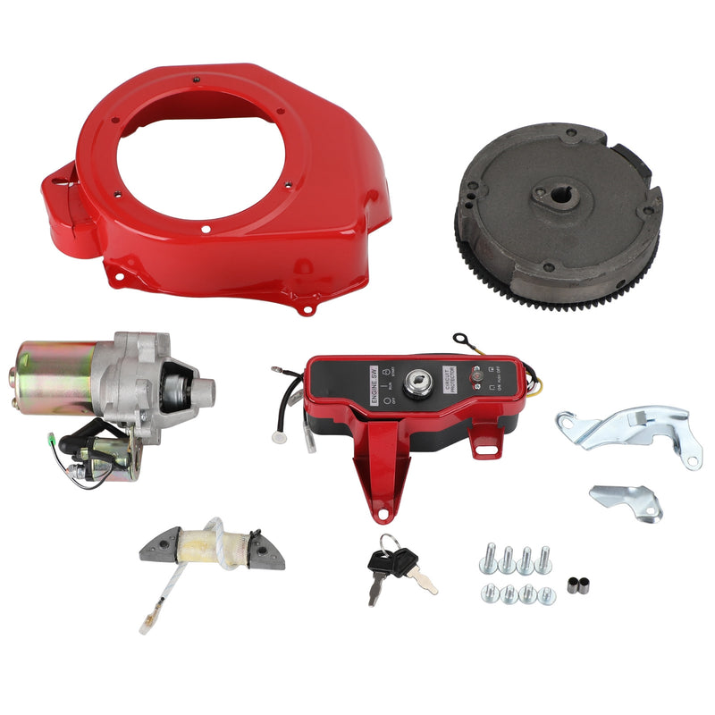 Electric Start Kit Starter Ignition Fan Cover For Honda GX160 GX200 Flywheel Kit