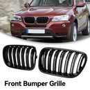 BMW X3 F25 2011-2014 Dual Line Gloss Black Front Bumper Kidney Grille Grill