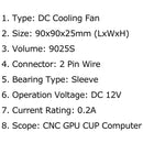 DC Brushless Cooling Fan 12V 0.2A 9025S 90x90x25mm 2 Pin CUP Computer Fan